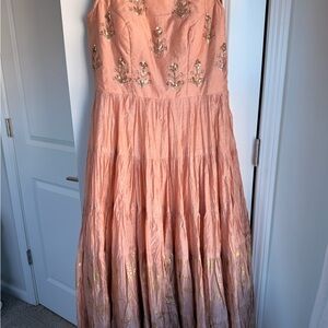 Elegant Peach and Gold Embroidered Dress